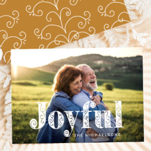 Joyful Golden Yellow Swirls Photo Christmas Holiday Card
