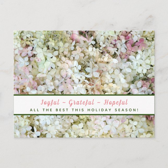 Joyful-Grateful-Hopeful Hydrangea Holiday Postcard (Front)