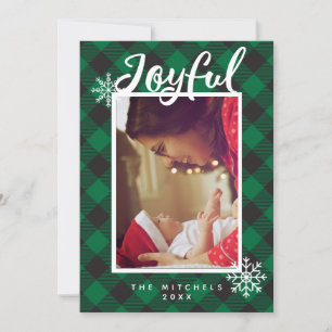 Joyful Green Buffalo Plaid Photo Card