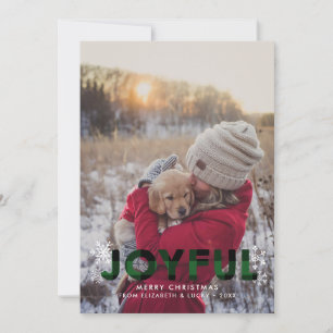 Joyful Green Buffalo Plaid Photo Christmas Card