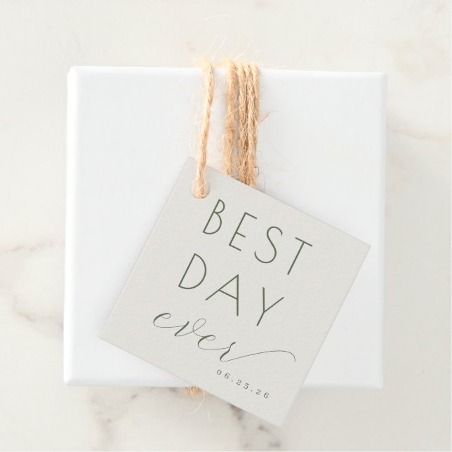 Joyful Green Minimalist Wedding Favor Tag (In Situ)