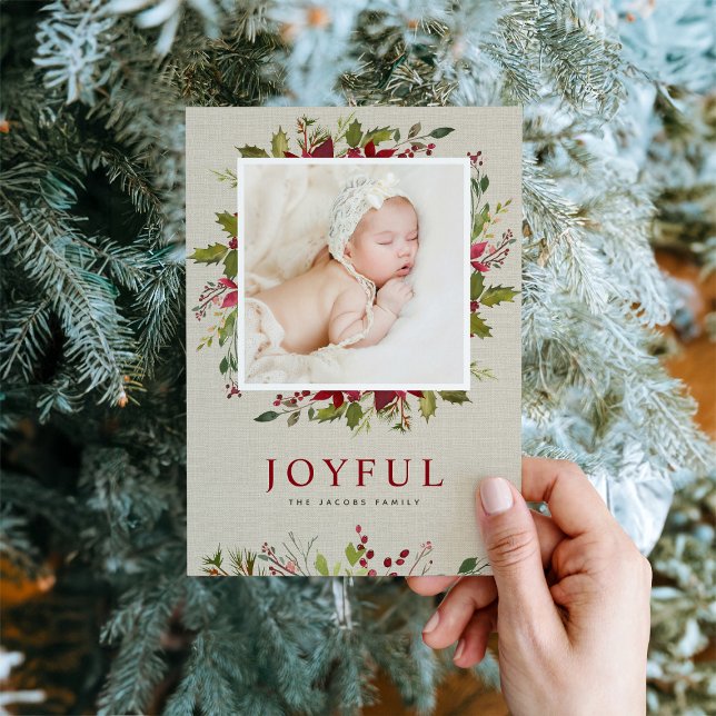 Joyful Greenery | Flat Holiday Photo Card (Creator Uploaded)