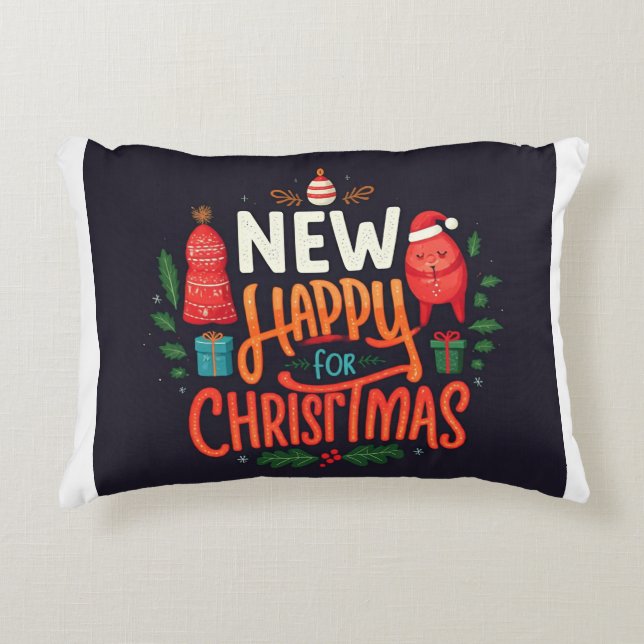 Joyful "Happy Christmas" Pillow: Festive Co Accent Pillow (Front)