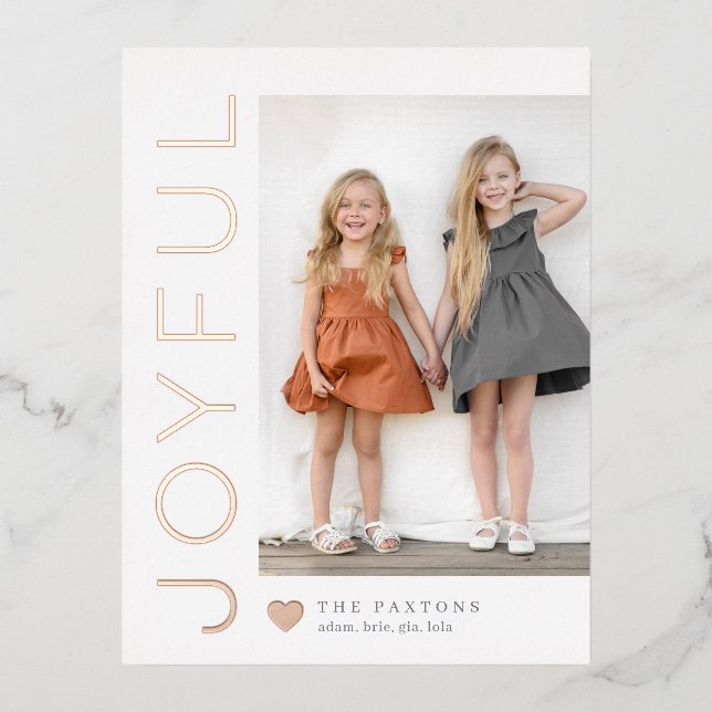 Joyful Heart Editable Colour Foil Holiday Postcard (Front)