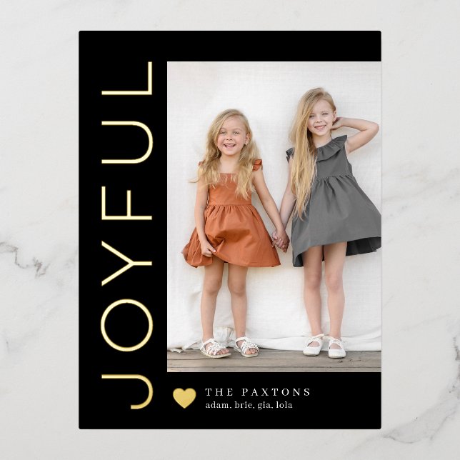 Joyful Heart Editable Colour Foil Holiday Postcard (Front)