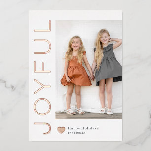 Joyful Heart Foil Holiday Card Editable Colour