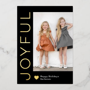 Joyful Heart Foil Holiday Card Editable Colour