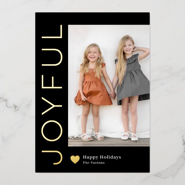 Joyful Heart Foil Holiday Card Editable Colour (Front)