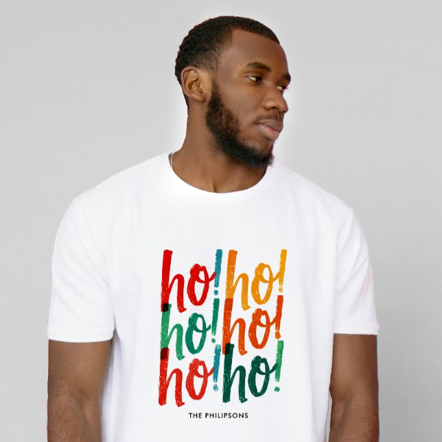 Joyful Ho Ho Ho Red Green Christmas Brush Script T-Shirt (Creator Uploaded)