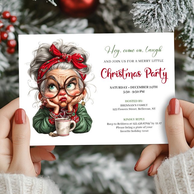 Joyful Holiday Grandma Comic Christmas Celebration Invitation (Joyful Holiday Grandma Comic Christmas Celebration)