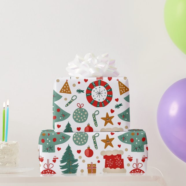 Joyful Holiday Pattern with Festive Icons Wrapping Paper (Party Gifts)