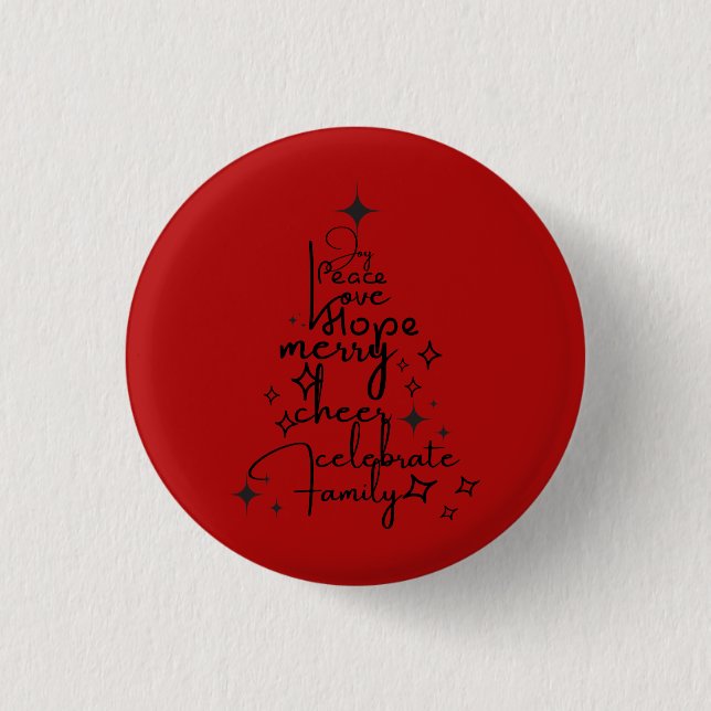 Joyful Holiday Tree - Typography Art Festive Words 1 Inch Round Button (Front)