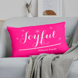 Joyful Holidays Script Family Name Chic Hot Pink   Lumbar Pillow