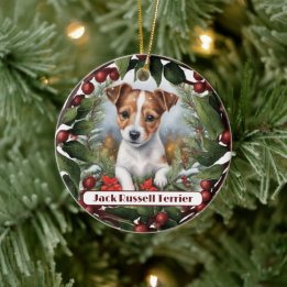 Joyful Jack Russel, Personalize Christmas Ceramic Ornament