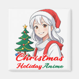 Joyful kawaii girl - Christmas Holiday Anime Magnet