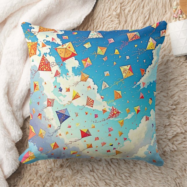 Joyful Kites Soaring High Throw Pillow (Blanket)