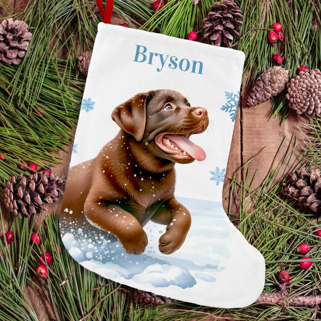 Joyful Labrador Retriever Puppy Dog Snowflakes  Small Christmas Stocking (Creator Uploaded)