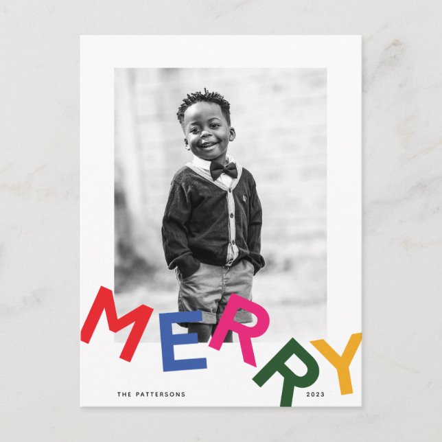 Joyful Lettering Holiday Photo Postcard (Front)