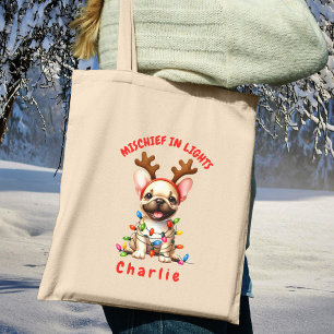 Joyful Lights Antlers Watercolor French Bulldog Tote Bag