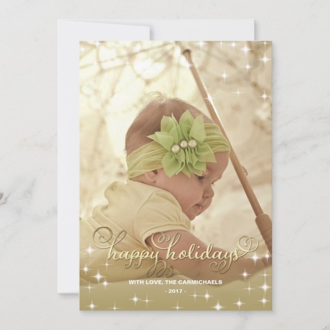 Joyful Lights Gold Happy Holidays Carte photo (Devant)