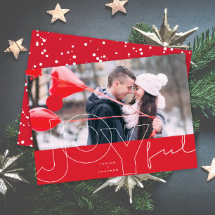 Joyful Lines Big Red Dot Modern Typography Photo Holiday Card