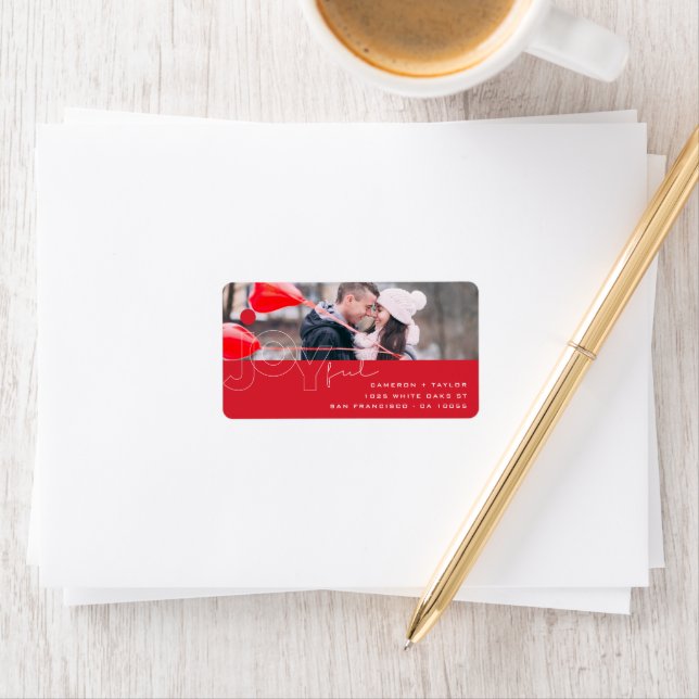 Joyful Lines Typography Big Red Dot Photo Address Label (Insitu)