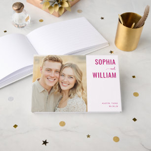 Joyful Magenta Minimalist Photo Guest Book