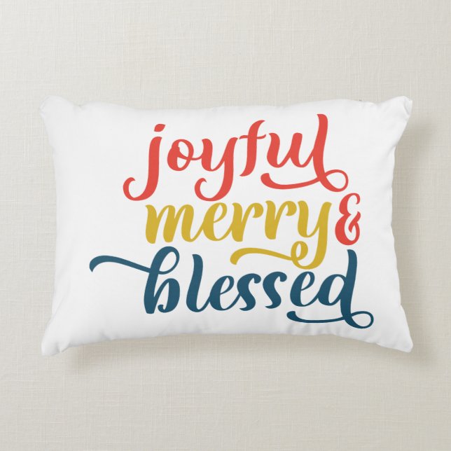 Joyful Merry Blessed Christmas Pillow – Holiday  (Front)