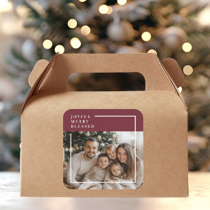 Joyful Merry Blessed Personalized Christmas Photo  Square Sticker