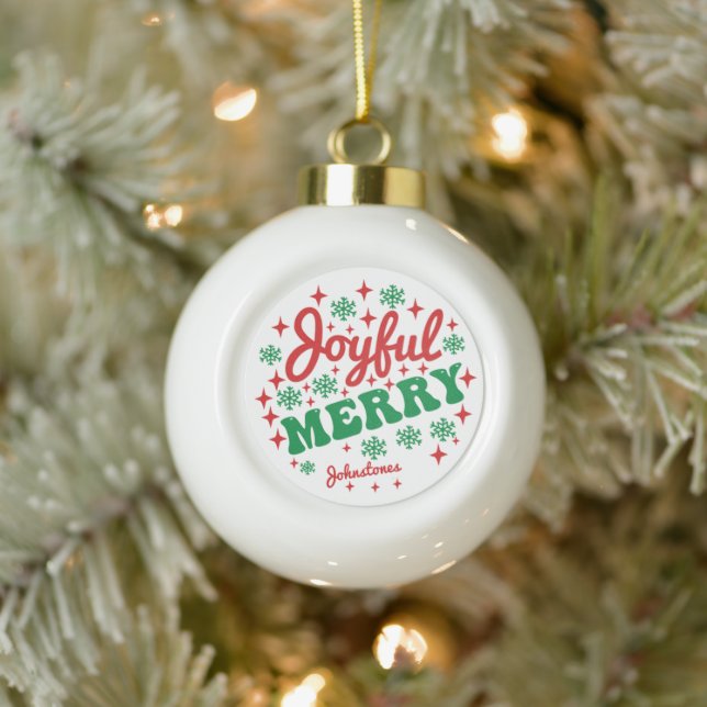 Joyful Merry Personalized Ceramic Holiday Ceramic Ball Christmas Ornament (Tree)