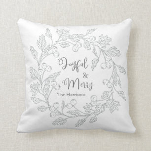 Joyful Merry Winter Berries Wreath Christmas Throw Pillow