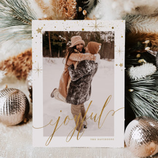 Joyful Minimal Script 3 Photo Christmas Card