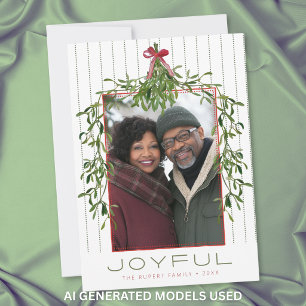 Joyful Mistletoe Greenery Bow Photo Christmas Holiday Card
