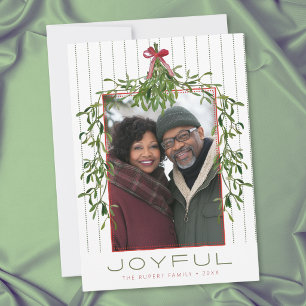 Joyful Mistletoe Greenery Bow Photo Christmas Holiday Card
