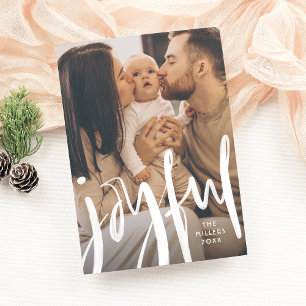 Joyful Modern Brushed Script Family Photo Holiday