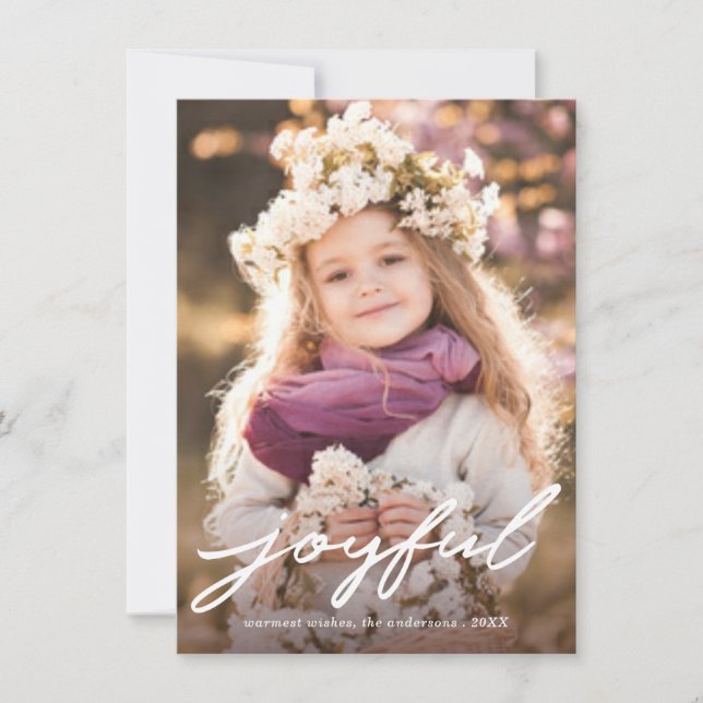 Joyful Modern Christmas Handwriting Script Photo Holiday Card (Front)