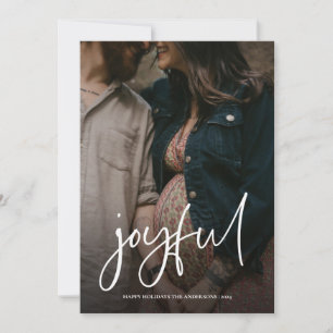 Joyful Modern Christmas Handwritten Script Photo Holiday Card