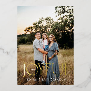 Joyful Modern Christmas Photo Minimal Design Foil Holiday Card