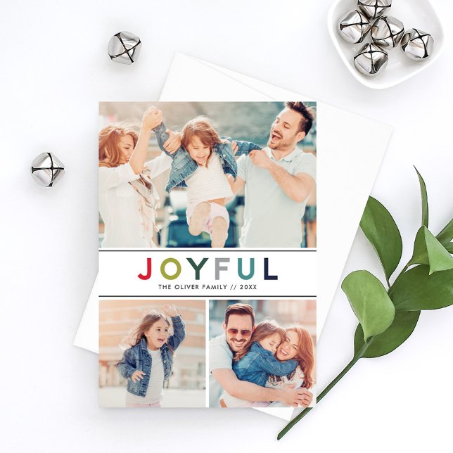 Joyful Modern Colourful Red Photo Collage Holiday Card (Creator Uploaded)