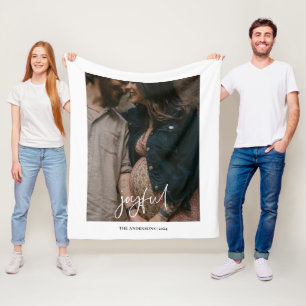 Joyful Modern Handwritten Script Photo Fleece Blanket
