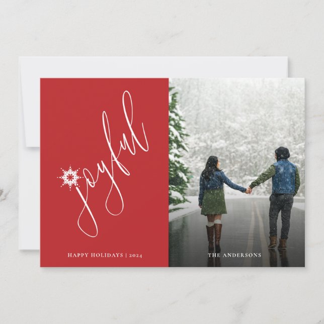 Joyful Modern Handwritten Script Photo Holiday Car (Front)