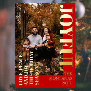 Joyful Modern Holiday Family Photo Rich Red