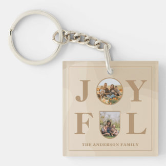 Joyful | Modern Minimalist Beige Arch Two Photo Keychain