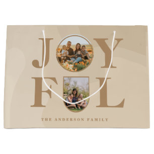 Joyful   Modern Minimalist Beige Arch Two Photo Large Gift Bag
