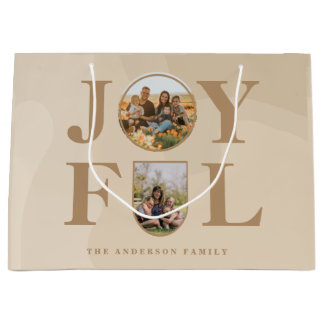 Joyful | Modern Minimalist Beige Arch Two Photo Large Gift Bag