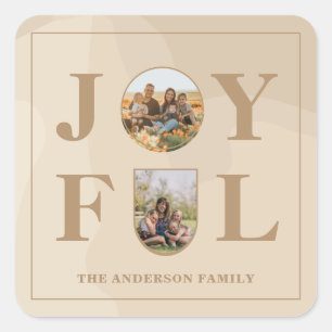 Joyful   Modern Minimalist Beige Arch Two Photo  Square Sticker