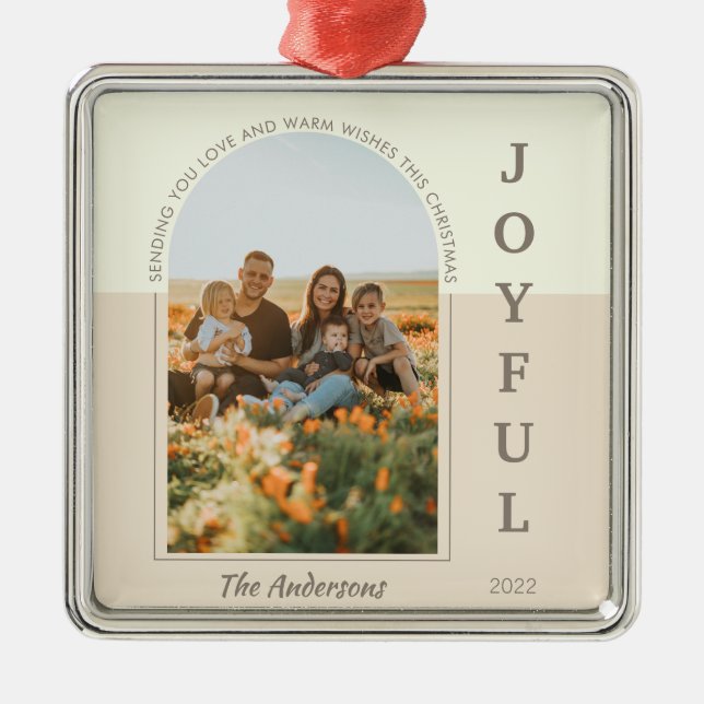 Joyful Modern Minimalist Boho Arch Photo Beige  Metal Ornament (Front)