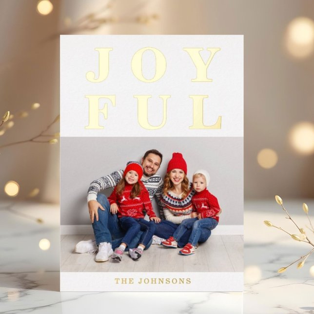 Joyful Modern Photo Christmas Gold Foil Holiday Card (Elegant Joyful Photo Christmas Gold Foil Holiday Card)