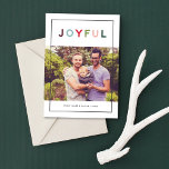 Joyful Modern Rainbow Lettering Photo Holiday Card<br><div class="desc">This modern and minimal holiday photo card design features a simple photo frame with "JOYFUL" in modern sans serif lettering that is styled in festive seasonal colors. Personalize with your favorite landscape photo (5 x 7 ratio), your family member names, and the year. The coordinating pattern of colorful horizontal stripes...</div>