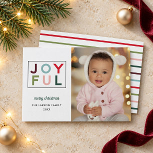 Joyful Modern Rainbow Lettering Photo Holiday Card